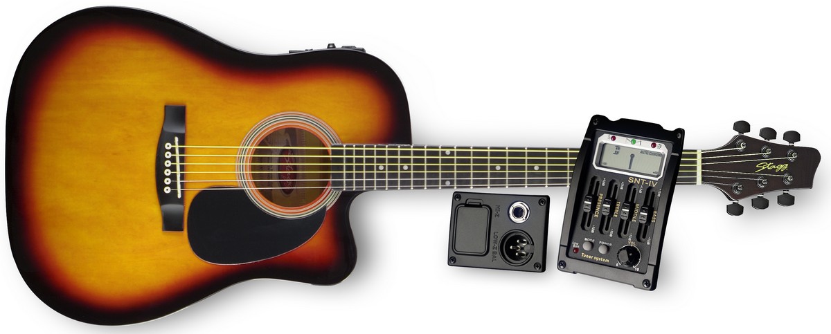 Stagg SW203CETU-SB, elektroakustická kytara s výkrojem, stínovaná