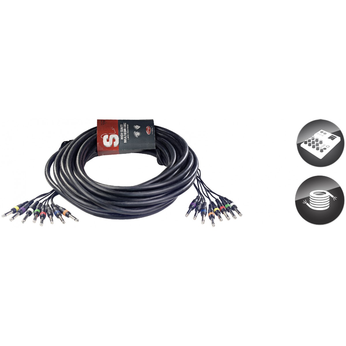 Vícežilový kabel, 8 x jack/8 x jack, 15 m