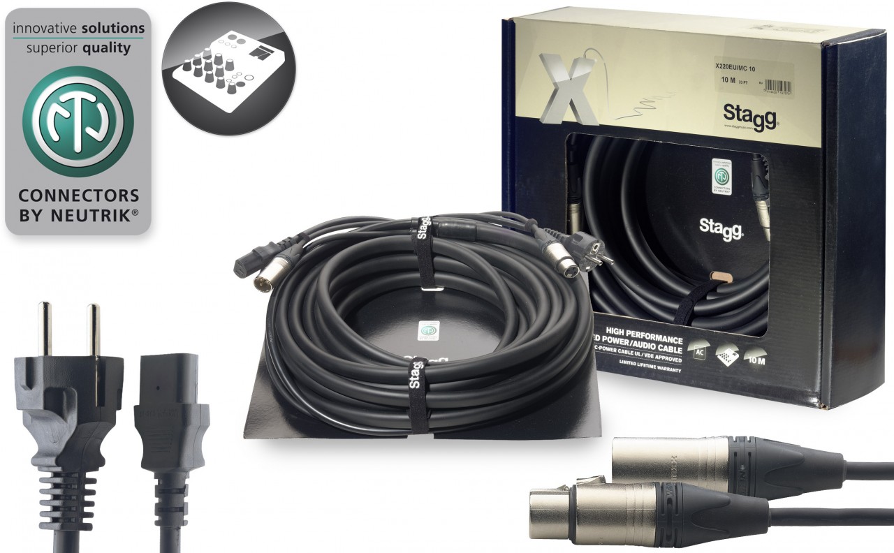 Stagg X220EU/MC 10, kabel XLR/XLR, kombinovaný AC 220V, 10m