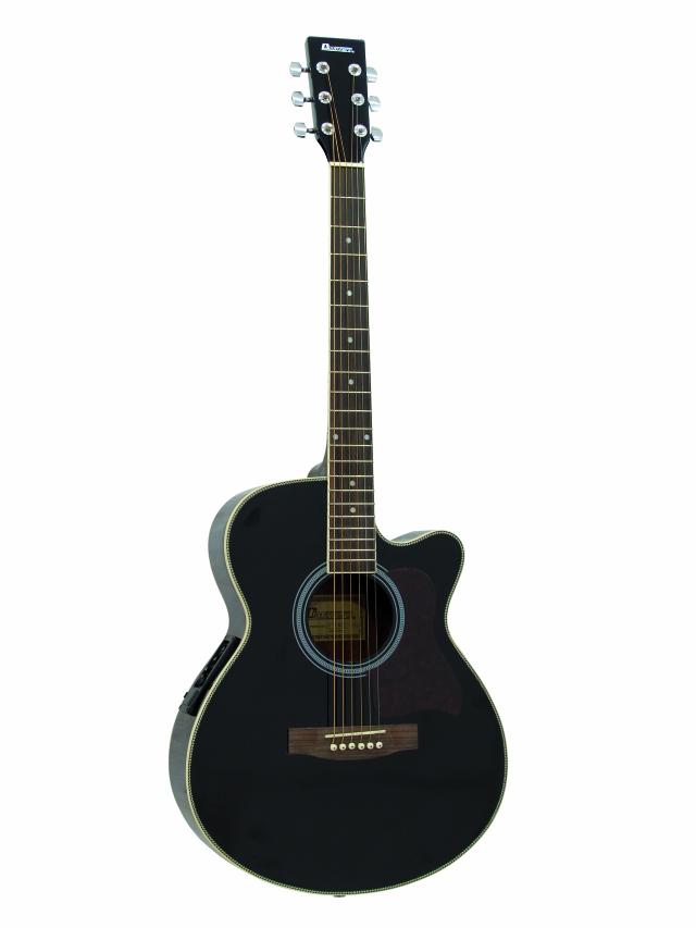 Dimavery JK-303 Elektro-akustická kytara typu Jumbo s výkrojem 4-pásmový ekvaliz