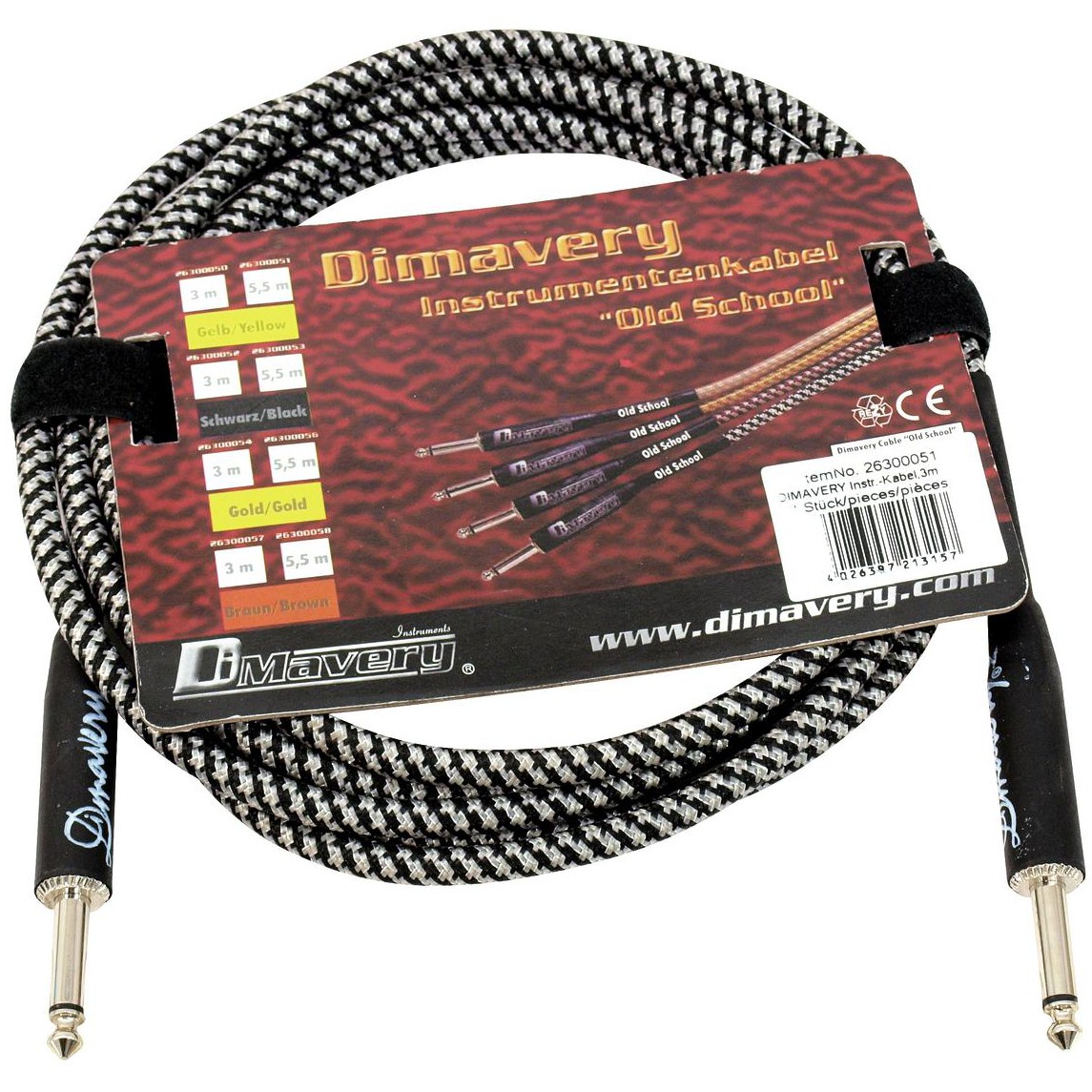 Dimavery kabel, 3m, černý/stříbrný