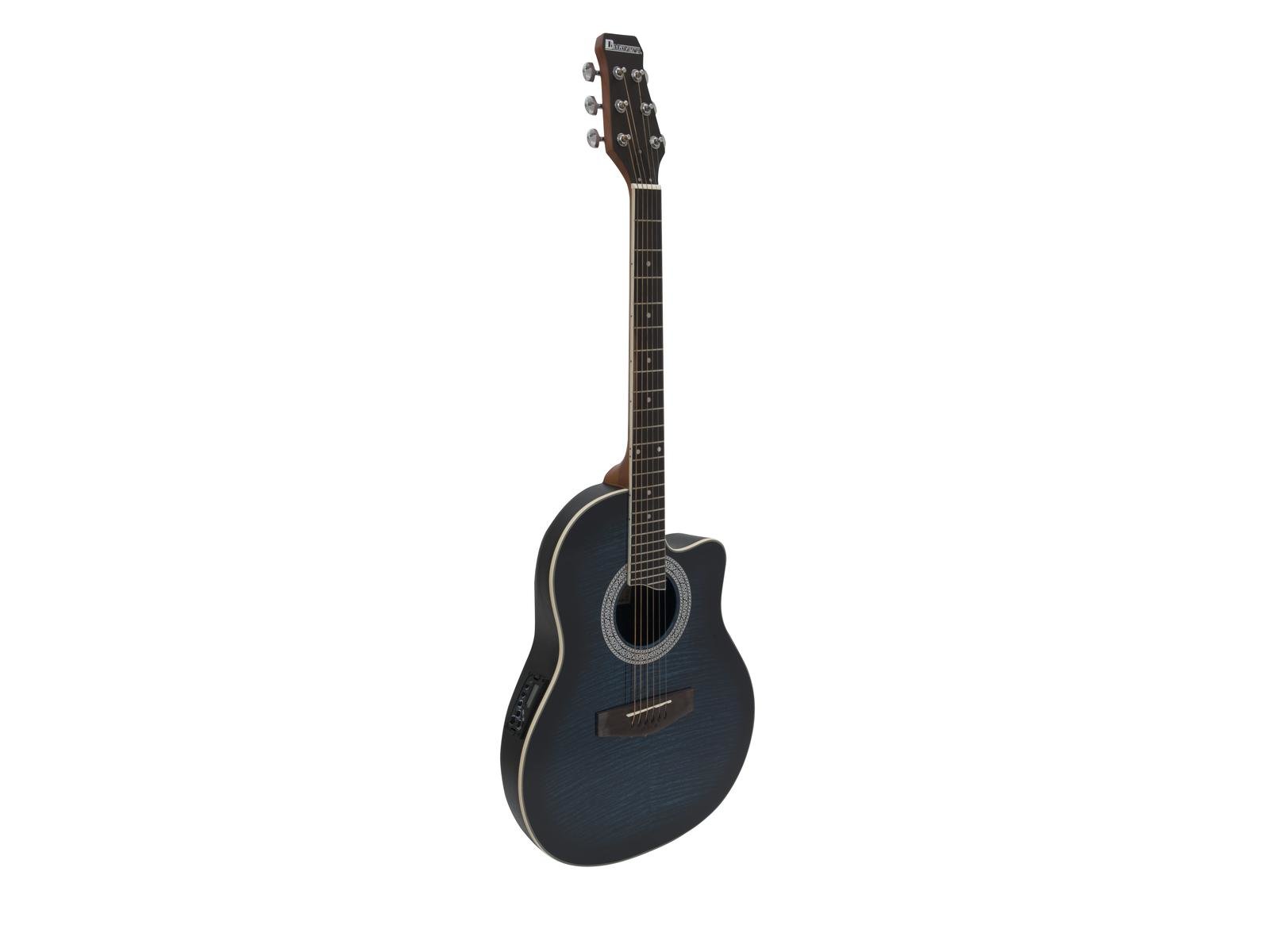 Dimavery RB-300 elektroakustická kytara typ roundback, plamenová modrá