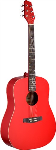 Akustická kytara typu Dreadnought, červená