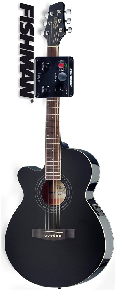 Stagg SA40MJCFI-LH BK, elektroakustická kytara typu Mini Jumbo, levoruká