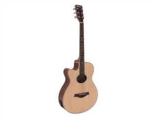 Dimavery AW-400, elektroakustická kytara typu Folk levoruká, přírodní