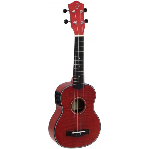 Dimavery UK-100, elektroakustické sopránové ukulele, červené